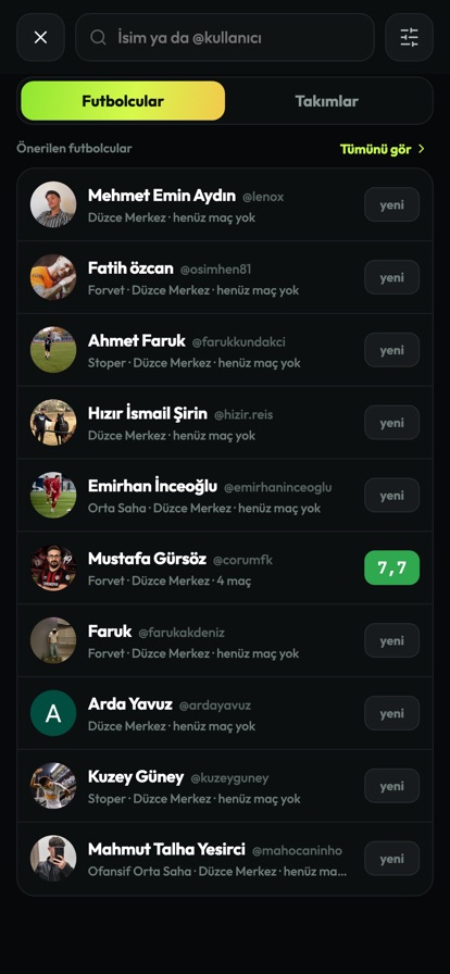 Yedisekiz'de oyuncu ve takım arama